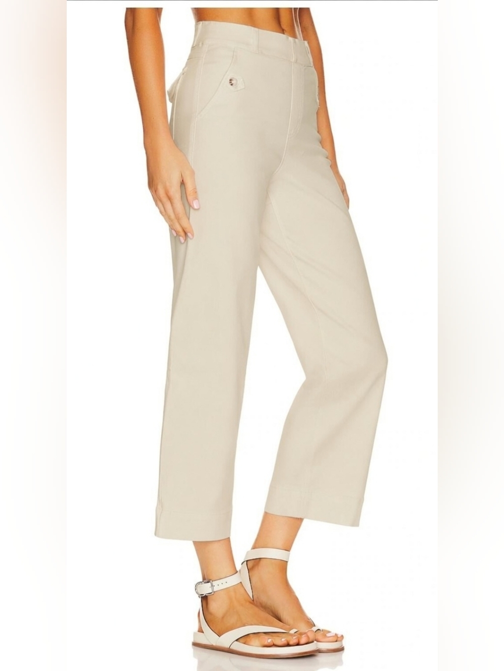 NWT SPANX 20312Q Stretch Twill Cropped Wide Leg in Bone Beige Khaki Pants PXL